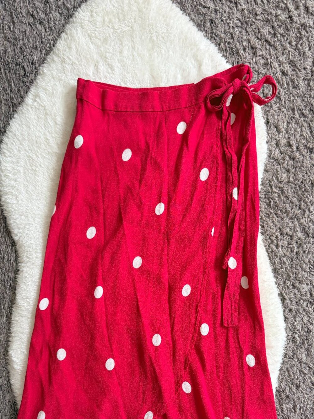 LOFT Midi Red and White Polka Dot Wrap Skirt, Size XSP